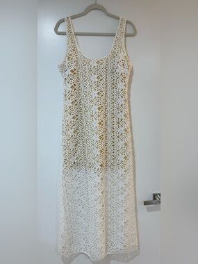 ELF Cream Floral Crochet Lace Maxi Dress Size L